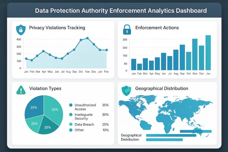 Data protection authority enforcement dashboard tracking privacy violations and analytics