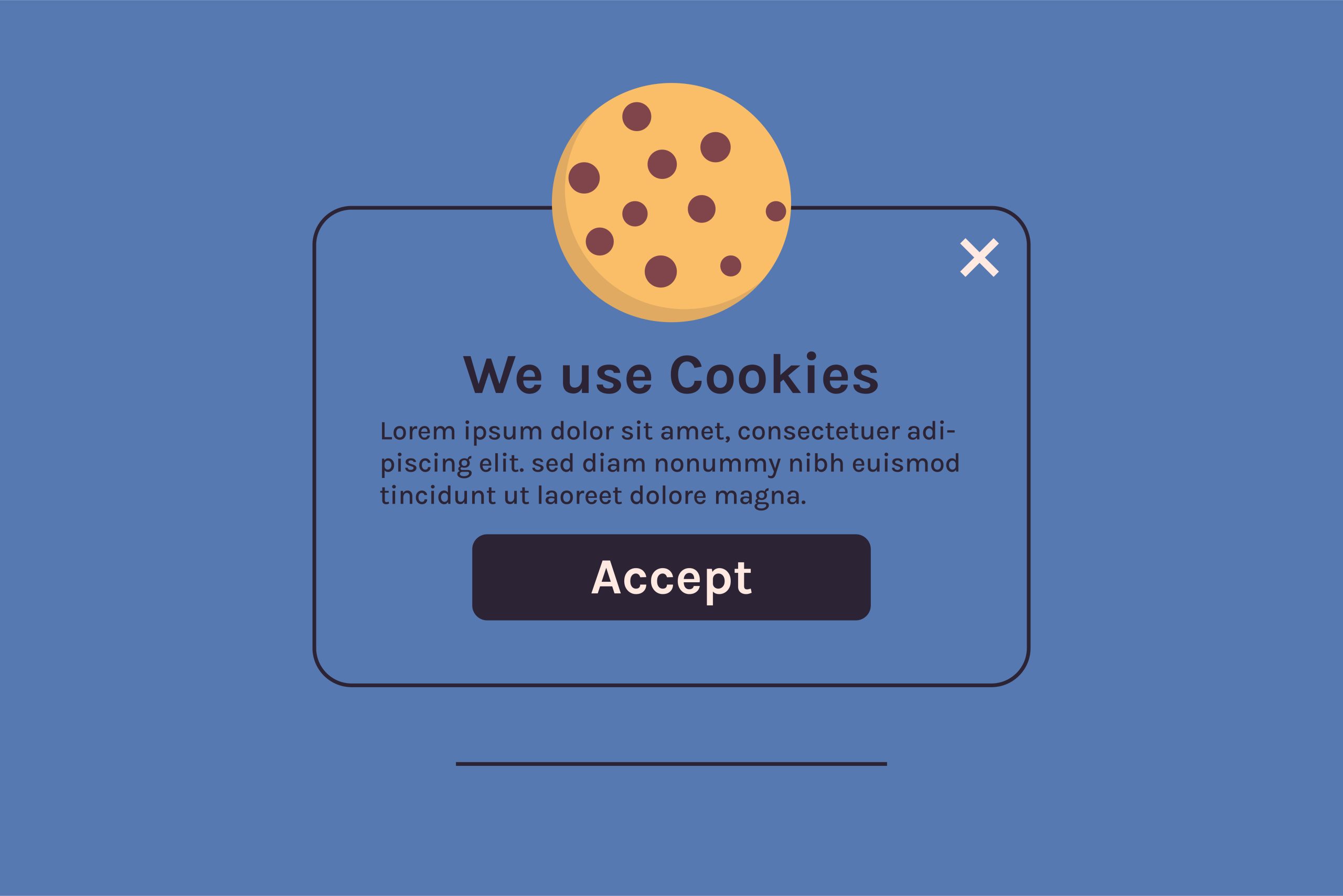 Stylised blue outline of a cookie consent banner on a webpage, illustrating EU GDPR Articles 88a and 88b cookie rules
