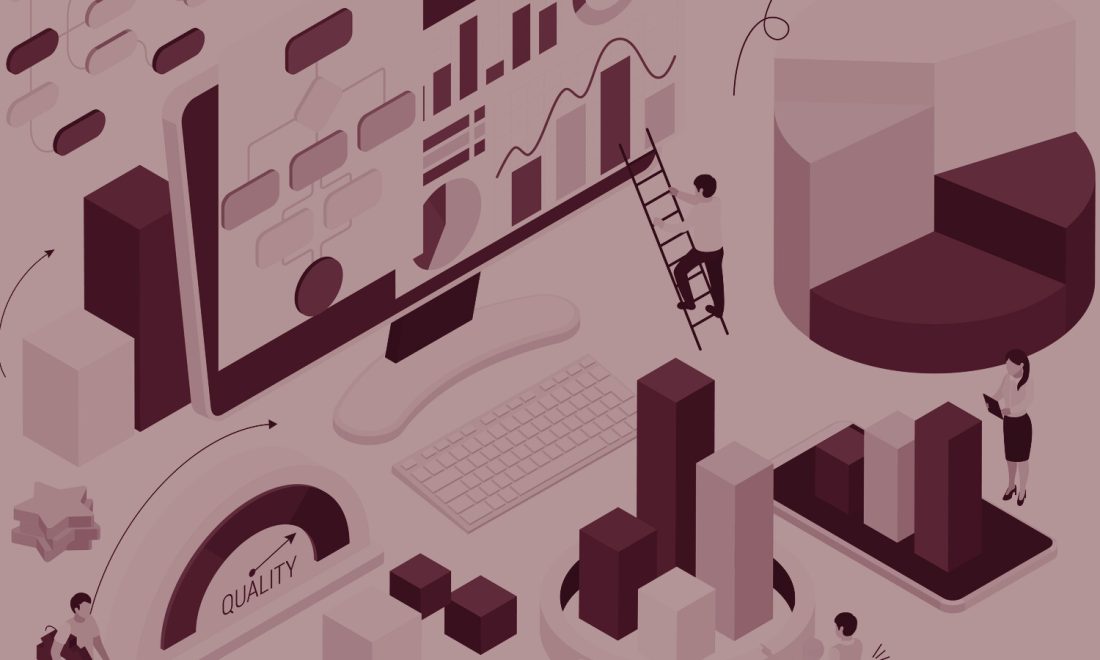 Meridian Scenario Planner: isometric marketing dashboards, charts and budget planning in wine tones