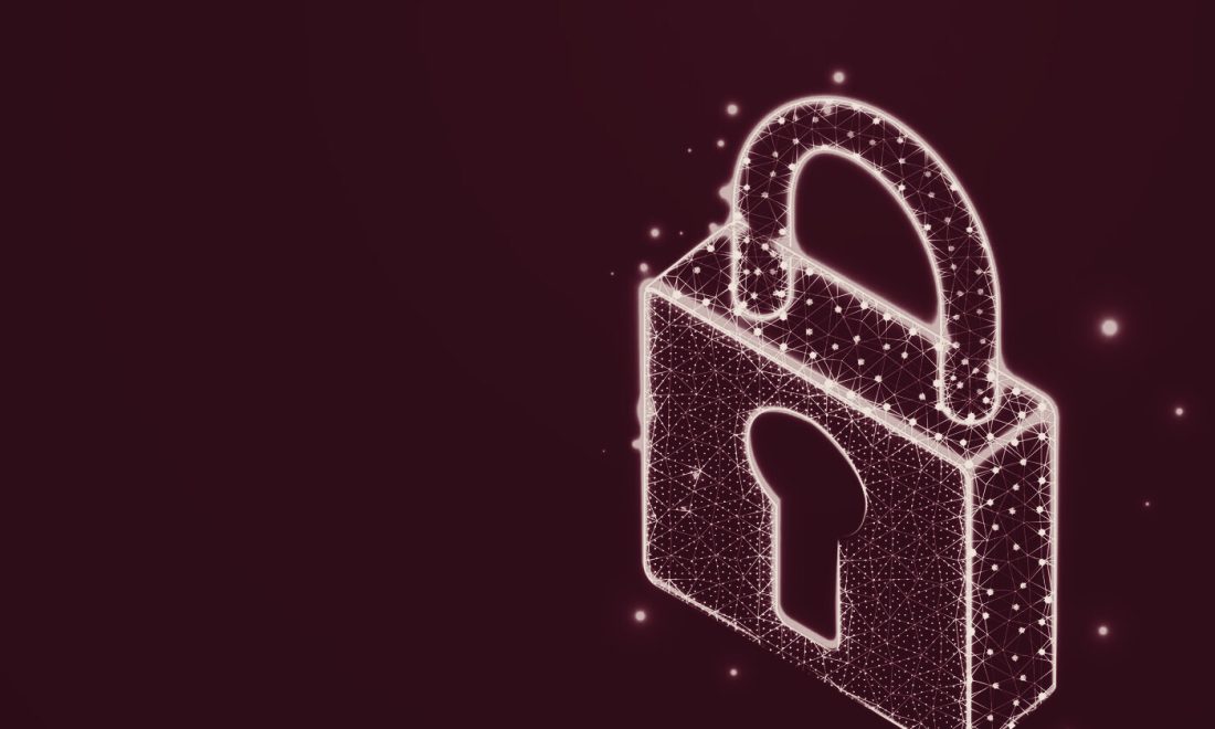 Low-poly padlock in wine tones representing consent-gated personal data